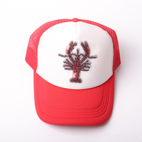 Patch thermocollant personnalisé en PVC écologique, brodé motif homard et fleurs à sequins, pour casquettes, vêtements et casquettes de camionneur, vente en gros