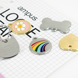 Targhette per cani smaltate morbide con osso di gatto a cuore rotondo per incisione con catena a sfera - Product Image 4