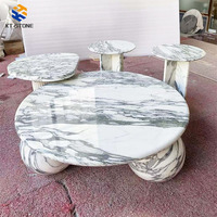 Table basse de salon en marbre travertin, base sphérique, design moderne, qualité naturelle personnalisée