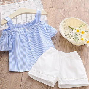 Prix de gros en Inde pour les vêtements pour enfants, ensemble de t-shirts à rayures verticales et de shorts pour filles, provenant d'un fabricant chinois - Product Image 2