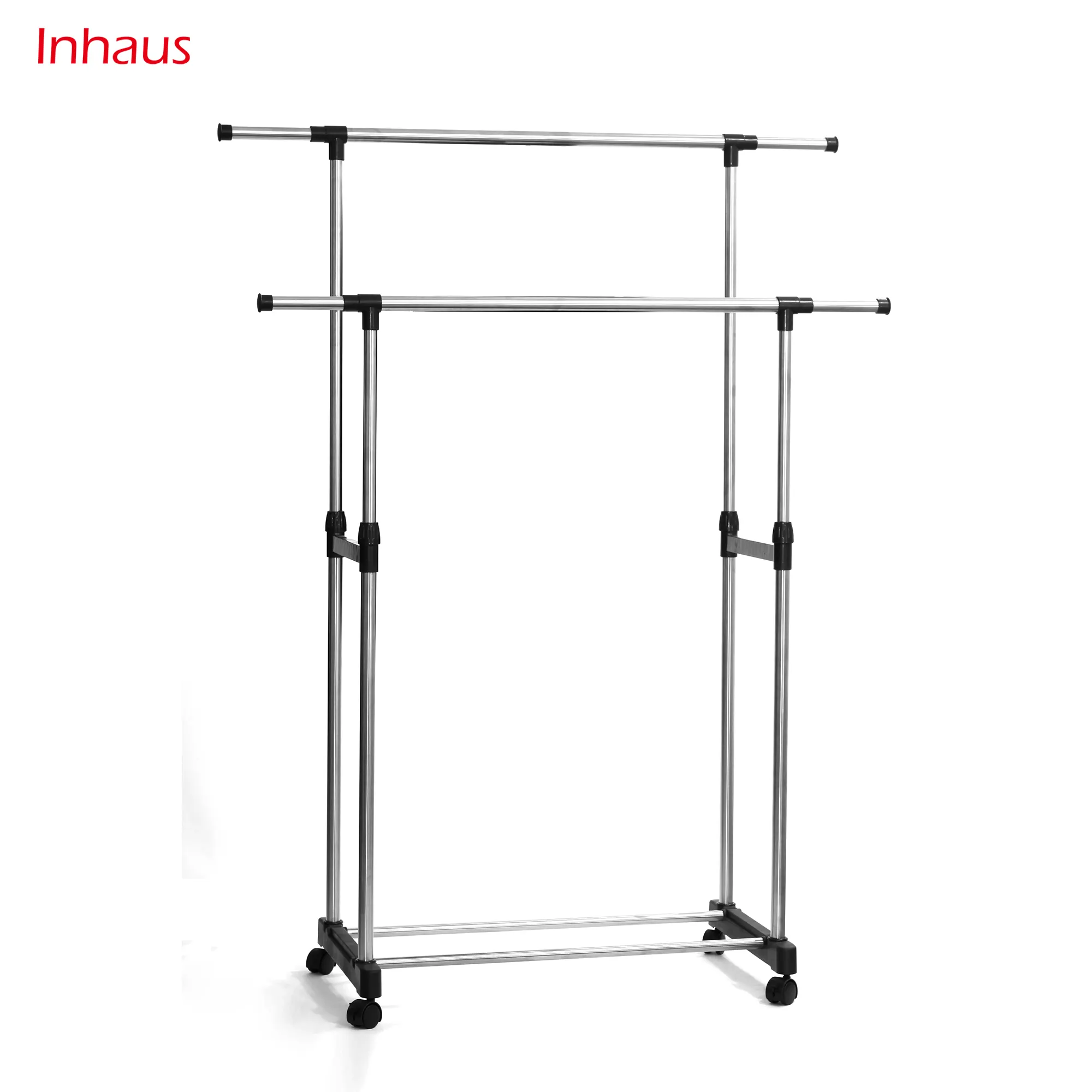 Double Rail Telescopic Clothes Stand Stainless Steel Heavy Duty Laundry Drying Rack Adjustable Garment Rack Supplier
