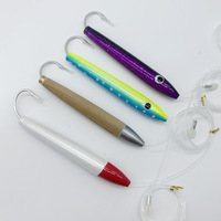 Leurre de pêche à la traîne en bois de 6 pouces, style mousse, en forme de crayon, pour appât vivant, avec hameçon, pour la pêche en bateau au wahoo et au thon