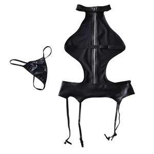 Hot Selling Women One-piece Cutout <strong>Patent</strong> <strong>Leather</strong> <strong>Bodysuit</strong> Halter Lace-up Backless <strong>Leather</strong> <strong>Bodysuit</strong> - Product Image 4