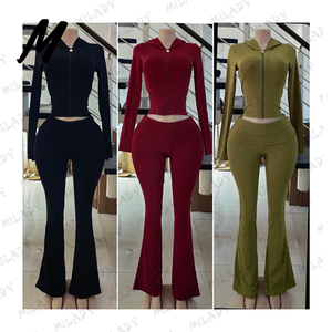 Set 2 Pezzi Personalizzato 2025 per Donna: Felpa con Zip e <span class=keywords><strong>Pantaloni</strong></span> Skinny a Zampa d'Elefante, Completo Casual - Product Image 3