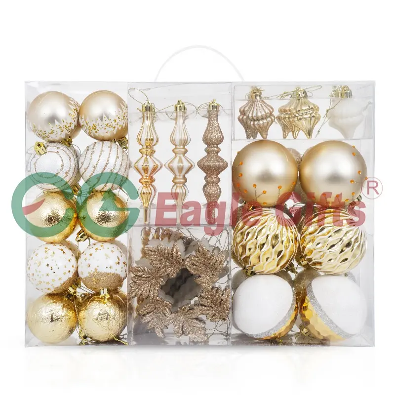 EAGLEGIFTS-Set de regalos para Navidad, adornos de Bolas de plástico grandes para personalizar, blanco y dorado, PS, venta al por mayor