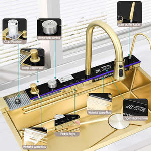 Évier <span class=keywords><strong>de</strong></span> cuisine intelligent moderne avec affichage numérique LED, robinet cascade, en acier inoxydable 304, cuve simple intégrée - Product Image 3