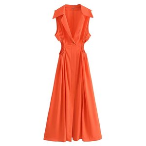 R40578S abito da altalena <span class=keywords><strong>grande</strong></span> colletto aperto in vita tinta unita moda donna all'ingrosso - Product Image 3