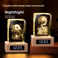 Lampe de chevet numérique LED en cristal carré gravé en 3D, horloge, lampe tactile chaude, souvenir personnalisé, chambre à coucher, Noël