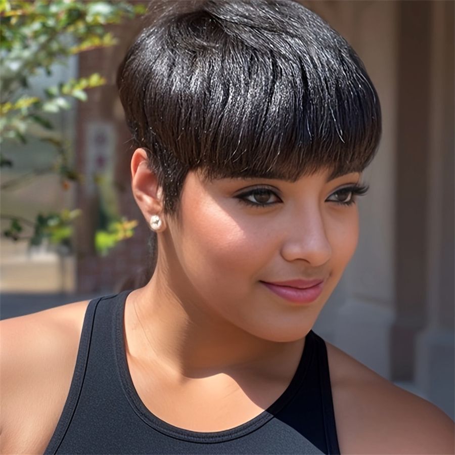 perruque pixie de couleur naturelle