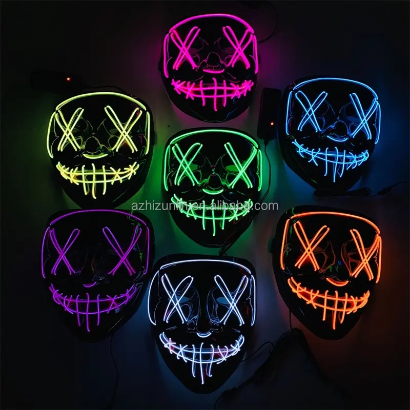 Zhizunlin Factory Manufacturer Hot Selling Purge Mask Funny Neon Party Led Mask Rave Halloween Scare Black Bloody Glowing Mask
