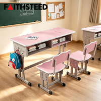 Ensemble bureau et chaise pour étudiants 2 places en MDF, pieds réglables en hauteur, pour salle de classe, maison, bureau d'étude, salle de formation