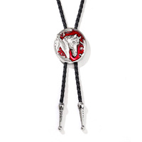 Collier chaîne en corde PU avec pendentif cheval occidental rétro européen et américain en alliage, chaîne pour pull, cravate en jean, nœud papillon unisexe pour chemise
