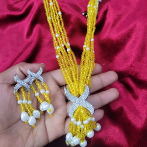 Best selling Ad pendant with long mala with hydro <b>beads</b> suit combination matching color wedding wear necklace with earrings - Product Image 1