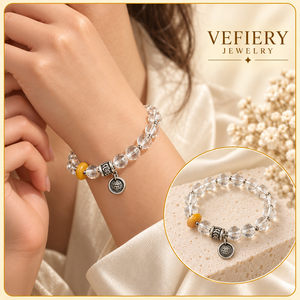 Bracelet extensible en perles d'ambre blanc cristal naturel avec accent décoratif pour femme - Fournisseur en gros de bijoux - Product Image 2