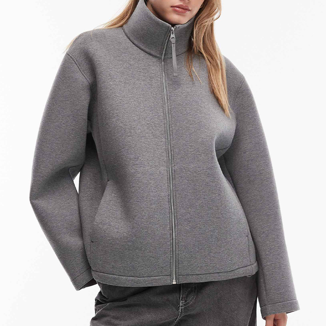 Women Fleece Lined Solid Zip up Pocket Stand Collar Sweatshirt Breathable Air Layer Windproof Athletic Top for Custom Logo