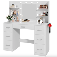 Mobilier de chambre à coucher moderne Commode de maquillage à lumière LED Table de toilette de bureau transparente à 13 tiroirs avec station de charge