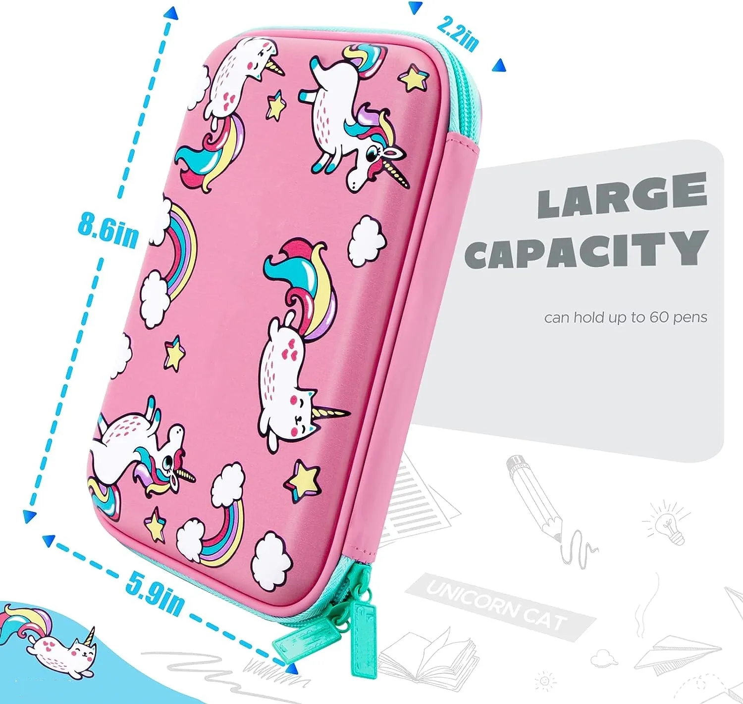 Pink Kids School Gifts Set di cancelleria per unicorno carino 3D EVA Pencil Pen Box Organizer