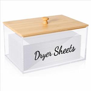 Organisateur de distributeur de support de sac poubelle en acrylique de cuisine avec distributeur de sac poubelle de couvercle en bambou - Product Image 1