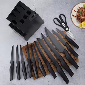 Ensemble de 14 couteaux de cuisine en acier inoxydable de haute qualité avec bloc à couteaux noir et aiguiseur pour couper - Product Image 3