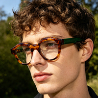 Gafas Ópticas Redondas Retro Unisex, Armazón de Acetato Mazzucchelli, Bisagra OBE, Lentes de Nailon con Protección Contra la Luz Azul, Gafas Graduadas