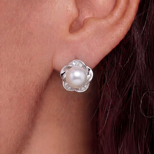 Natural Freshwater Pearl Flower <b>Stud</b> Earrings S925 Sterling <b>Silver</b> Jewelry for Women Dainty Clover Lucky Wedding Gift Trendy - Product Image 3