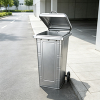 Poubelle en acier galvanisé durable avec roues et couvercle, bac à déchets en métal commercial pour usage municipal