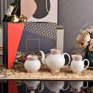 Russian Style Small Bee Pattern Simple Eco-Friendly Bone China High Footed Tea Set - Product Image 1
