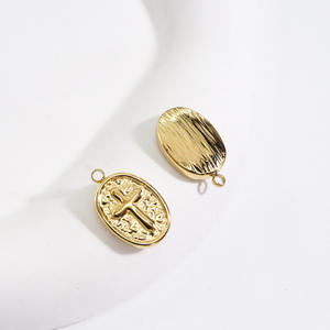 Produttori all'ingrosso croce ovale ciondolo in acciaio inossidabile 14k oro semplice collana pendente accessori fai da te fatti a mano - Product Image 2