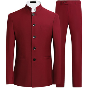 Traje de <span class=keywords><strong>hombre</strong></span> al por mayor estilo chino con cuello mandarín, ajustado, para novio, con cremallera y botonadura sencilla - Product Image 4