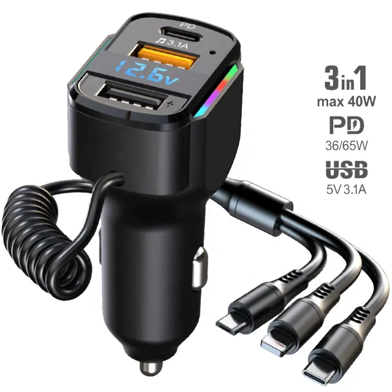 Adattatore di ricarica Super rapido USB da 22.5W per caricabatteria da auto USB PD65W ricarica rapida QC4.0 QC3.0 caricabatteria da auto veloce PD