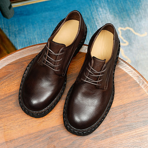 Chaussures Oxford pour homme en cuir véritable, bout rond, lacets, semelle extérieure en caoutchouc antidérapante, toutes saisons - Product Image 3