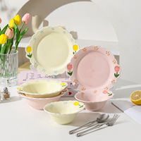 Service de vaisselle en céramique JM, peint à la main, émaillé et gaufré, design tulipe, vaisselle occidentale de haute qualité pour la maison