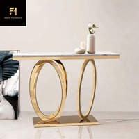 Table console de couloir moderne de luxe en acier inoxydable doré avec base circulaire pour l'entrée de la maison et le couloir