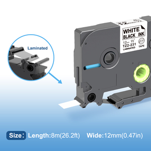 Ruban d'<span class=keywords><strong>étiqueteuse</strong></span> noir sur blanc Puty 12 mm TZe-231, rubans compatibles TZ laminés Tze231, ruban d'<span class=keywords><strong>étiqueteuse</strong></span> 12 mm - Product Image 5