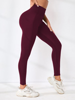 Damen-Leggings mit Eigenem Logo, Hoher Taille, Gebogener Seitentasche, Volle Länge, Schnelltrocknend, Atmungsaktiv, Dehnbar, für Fitness und Tanz