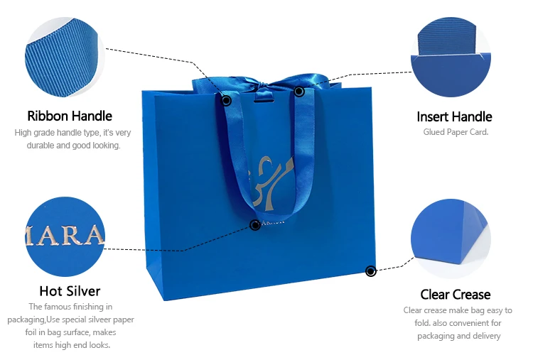 Custom Luxury Hot Foiled Silver Logo Paper Gift Shopping Bags Perso<i></i>nalized Handle Paper bags With Ribbon Bow