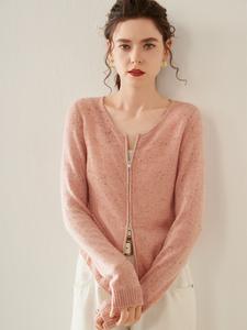 カスタムレディースカシミヤニットカーディガン、ゆったりVネックジッパー付き薄手サマーカシミヤコートセーター - Product Image 5