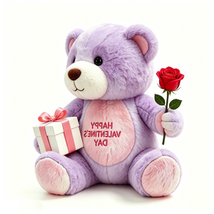 ตุ๊กตาหมีสีม่วงแบบกำหนดเองพร้อมดอกกุหลาบสีแดงและกล่องของขวัญ - Product Image 5