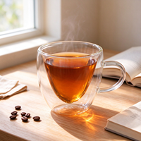 Tasses à thé au lait en forme de cœur personnalisables, tasses à café en verre à double paroi