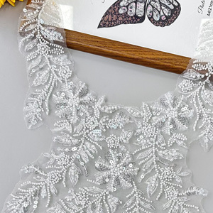 Apliques de cuello frontal con cuentas de lujo, parche de cuello bordado Floral de lentejuelas 3D plateadas <span class=keywords><strong>para</strong></span> caftán, abaya, <span class=keywords><strong>vestidos</strong></span> Aso Ebi - Product Image 4