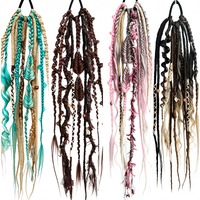 Nouvel Arrivage – Extension de queue de cheval tressée bohème de 24 pouces avec élastique, postiche synthétique tressé à la main style Viking avec perles pour femme