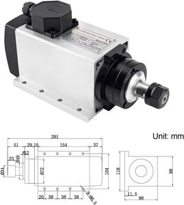 Zhong Hua Jiang Factory Direct 2.2KW ER20 Air Cooled Square Belt High Frequency Spindle Motor for CNC Router <b>Engraving</b> <b>Machine</b> - Product Image 2