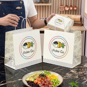 Sacs en papier kraft personnalisés biodégradables avec poignées torsadées pour la restauration rapide, les restaurants de Poke Bowl - Product Image 4