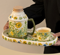 Assiette en céramique vintage à motifs floraux sous glaçure, assiette à salade profonde au design raffiné, vaisselle de table haut de gamme pour la maison
