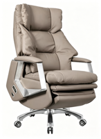 Chaise de bureau de direction haut de gamme en cuir véritable moderne avec fonction massage, hauteur réglable, base pivotante, pieds coniques en bois