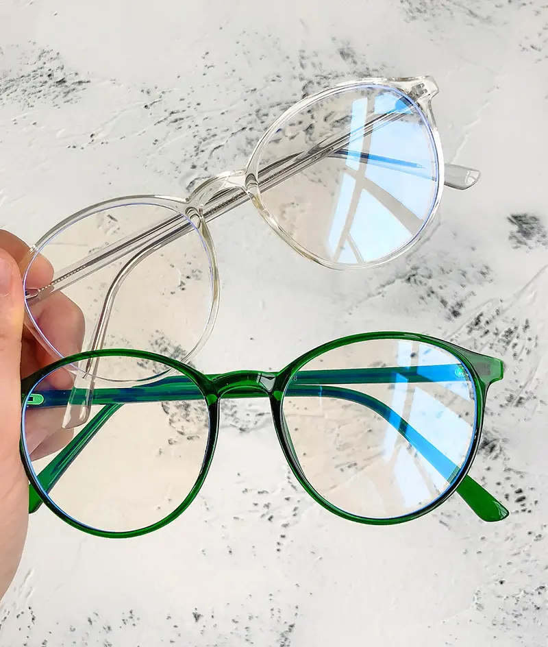 نظارات دائرية مضادة للأشعة الزرقاء, 2021 موضة إطار دائري مضاد للأشعة الزرقاء Preppy TR90 نظارات إطار هلام اللون كور القدم نظارات مرآة خفيفة مسطحة