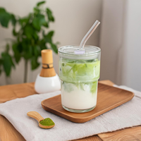 Gobelet en verre de 13 oz avec paille et couvercle hermétique, réutilisable, pour café glacé, verre à café à paroi épaisse