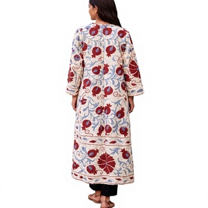 Kimono long en coton tissé brodé de fleurs, style Prairie Chic pour femmes, manches trois quarts, col rond, vêtement d'été - Product Image 2