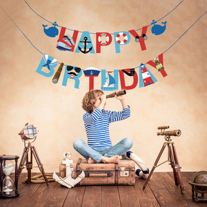 Guirnalda de <span class=keywords><strong>Papel</strong></span> con Diseño Náutico de Velero, Yate y Faro para Decoración de Fiesta de Cumpleaños Infantil - Product Image 6