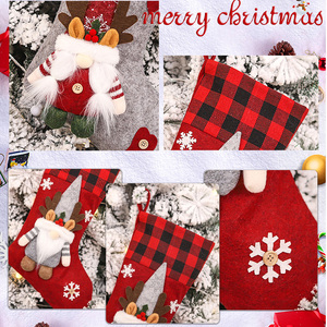Calcetines Navideños Personalizados con Diseño 3D de <span class=keywords><strong>Bosque</strong></span>, Apliques y Puño a Cuadros, Decoración Navideña, Calcetines Grandes de Fieltro - Product Image 6